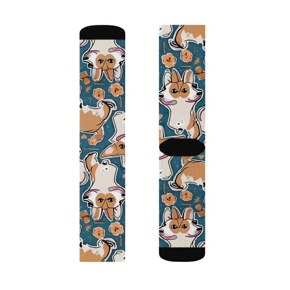 Corgi Confetti on Socks — Right Sock