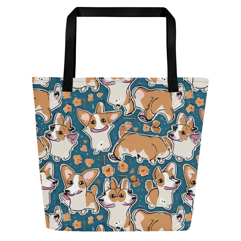 Corgi Confetti on Large Tote Bag W/ Pocket — Front