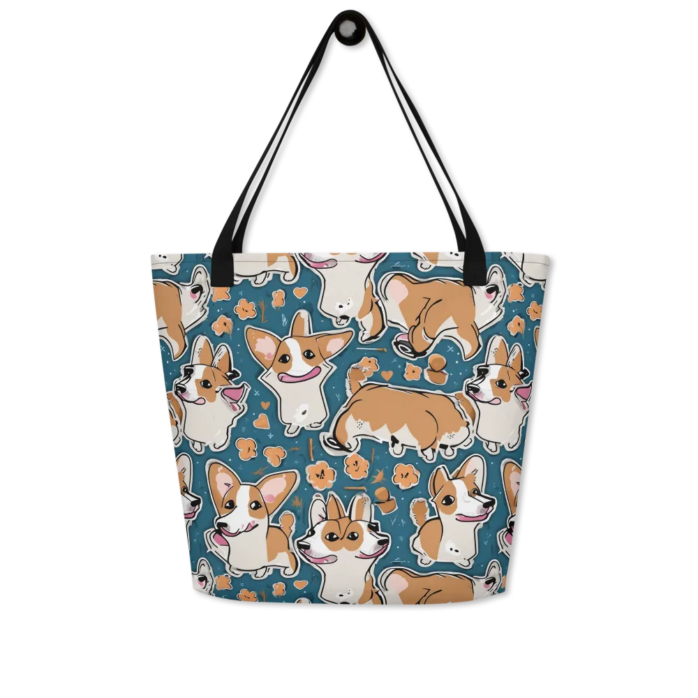Corgi Confetti on Large Tote Bag W/ Pocket — Front