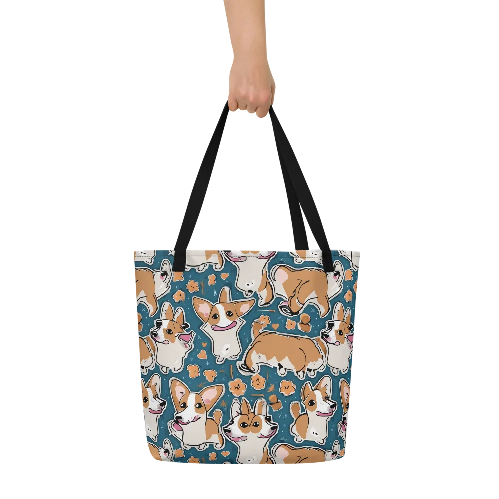 Corgi Confetti on Large Tote Bag W/ Pocket — Front