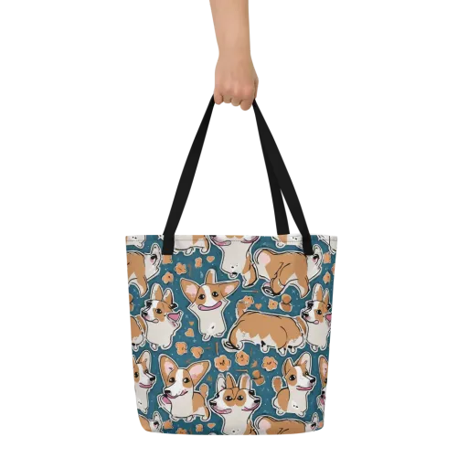 Corgi Confetti on a Large Tote Bag W/ Pocket