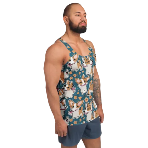 Corgi Confetti on a Men's Tank Top