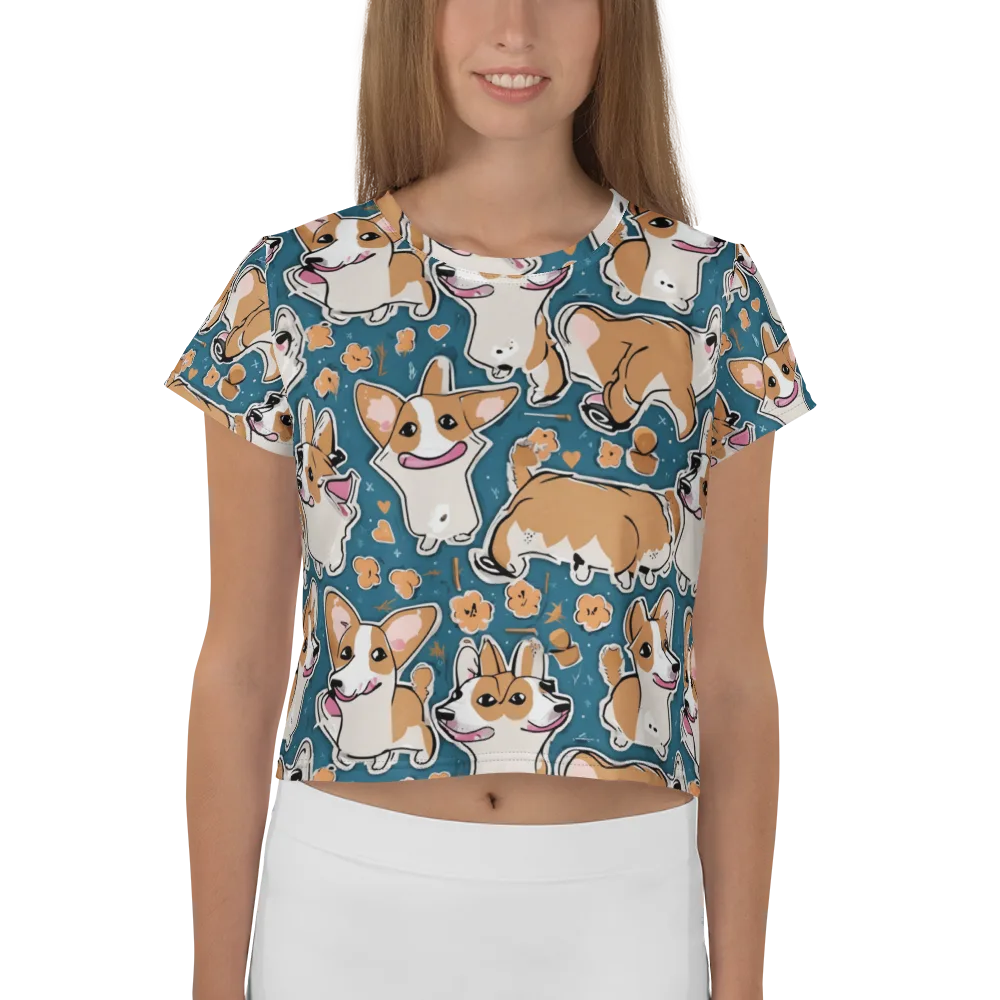 Corgi Confetti on Crop Tee — Front
