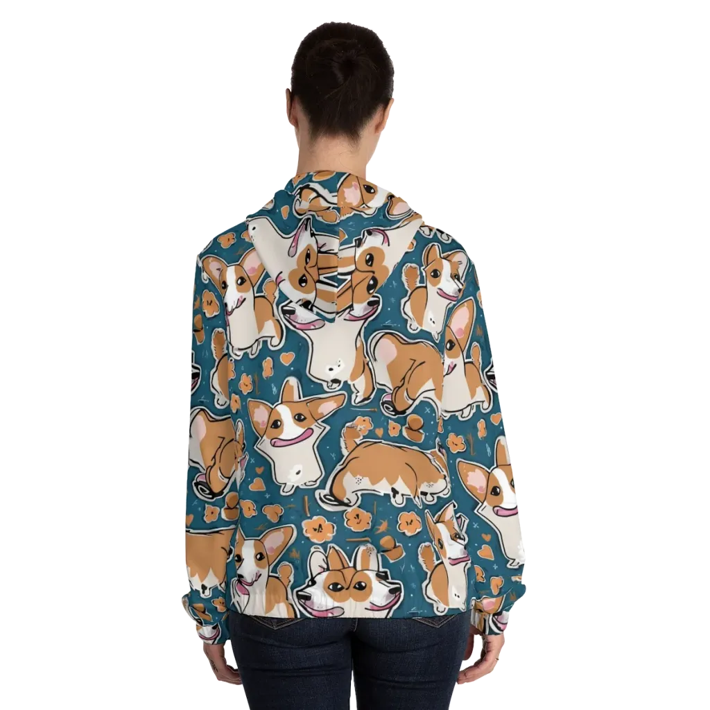 Corgi Confetti on Women's Full-Zip Hoodie — Back On Person