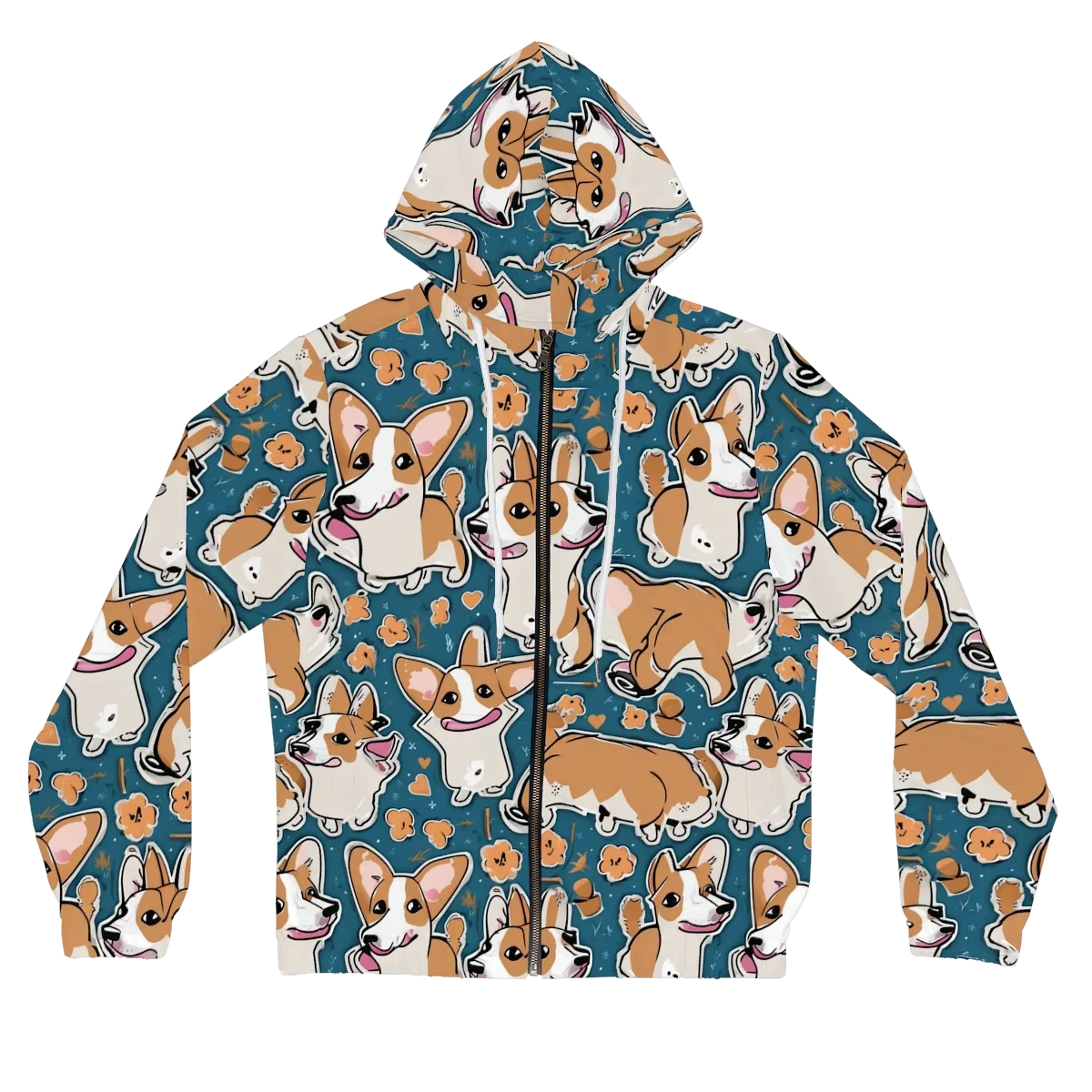 Corgi Confetti on Women's Full-Zip Hoodie — Front