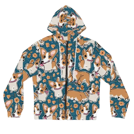 Corgi Confetti on a Women's Full-Zip Hoodie