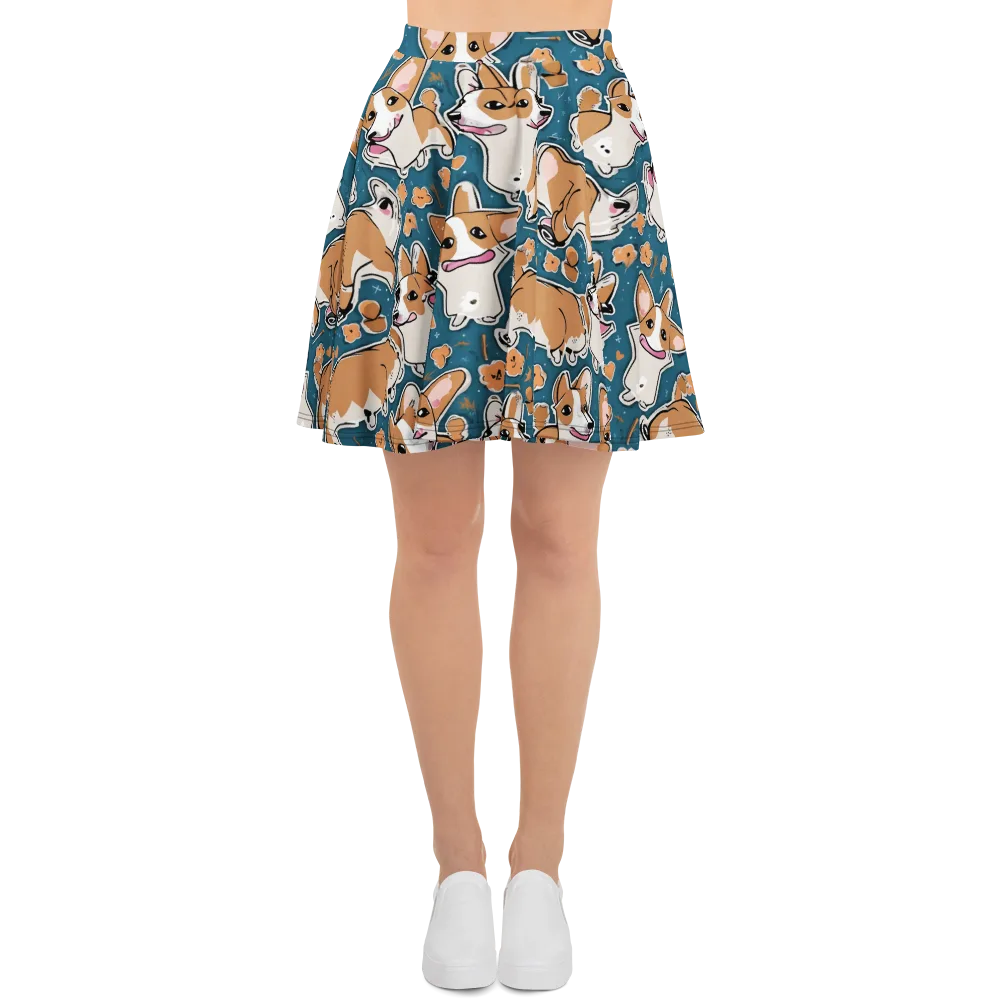 Corgi Confetti on Skater Skirt — Front