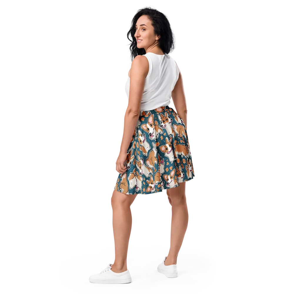 Corgi Confetti on Skater Skirt — Back