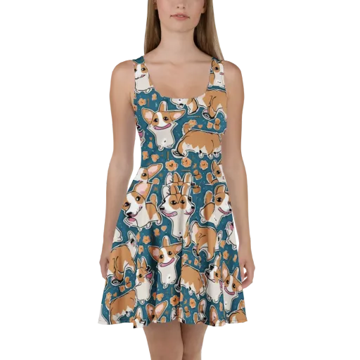 Corgi Confetti on a Skater Dress