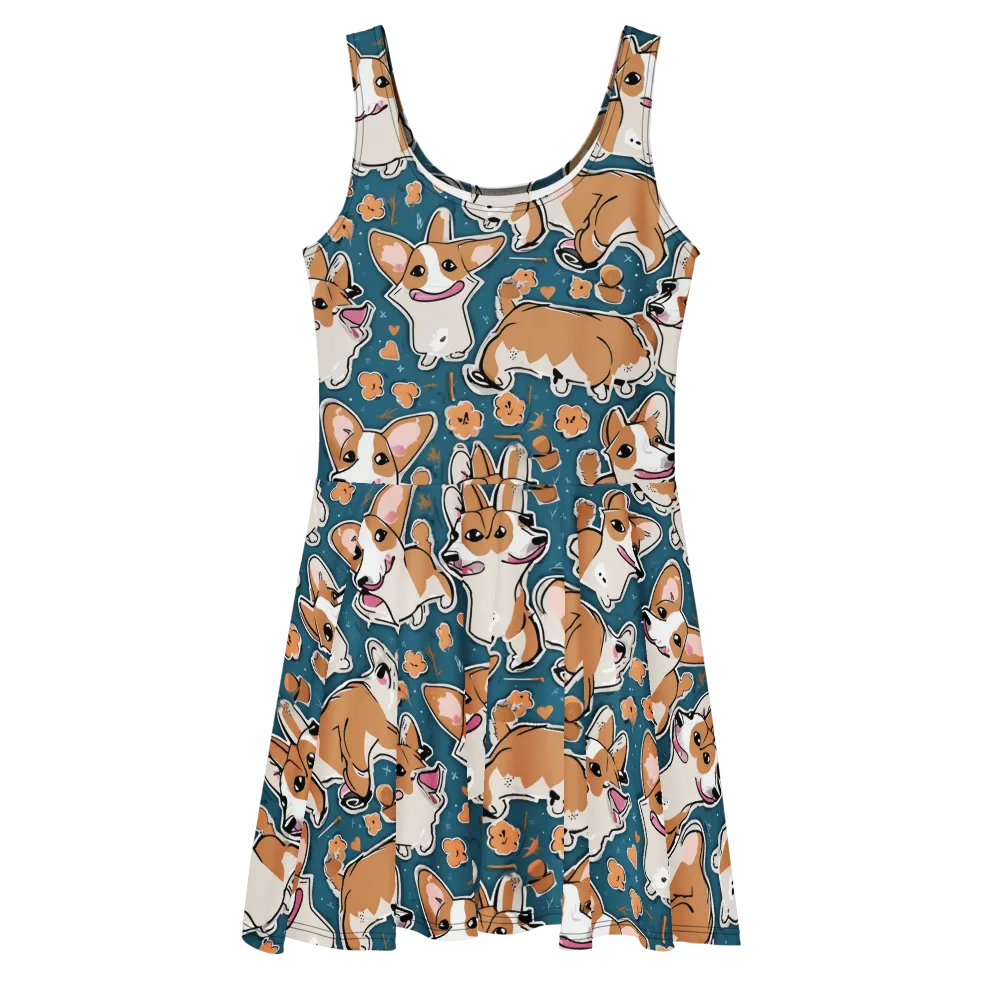 Corgi Confetti on Skater Dress — Front