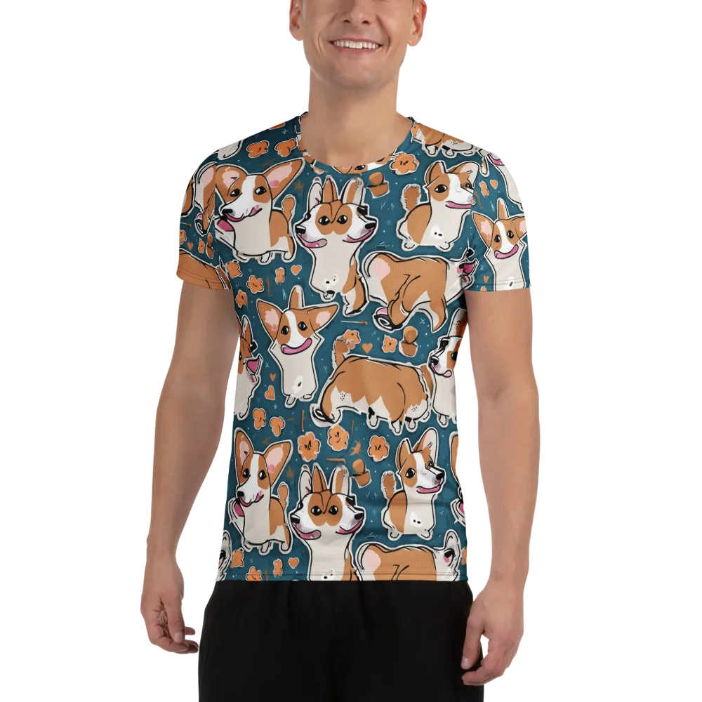 Corgi Confetti on Men's Athletic T-Shirt — Front