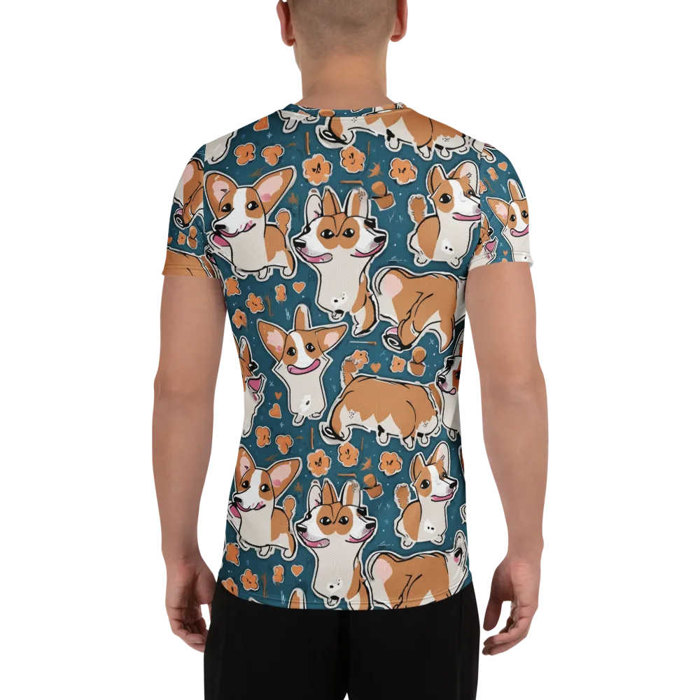 Corgi Confetti on Men's Athletic T-Shirt — Back