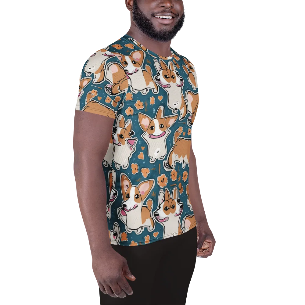 Corgi Confetti on Men's Athletic T-Shirt — Right