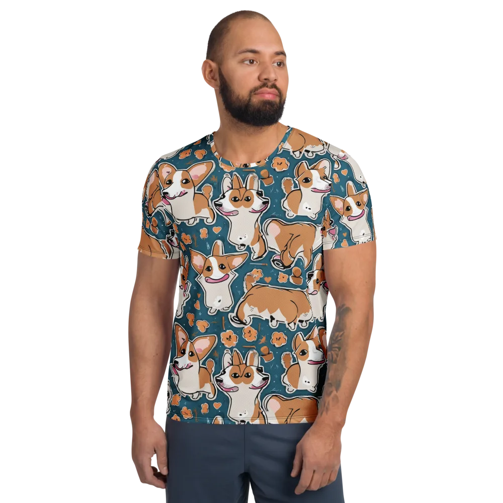Corgi Confetti on Men's Athletic T-Shirt — Front