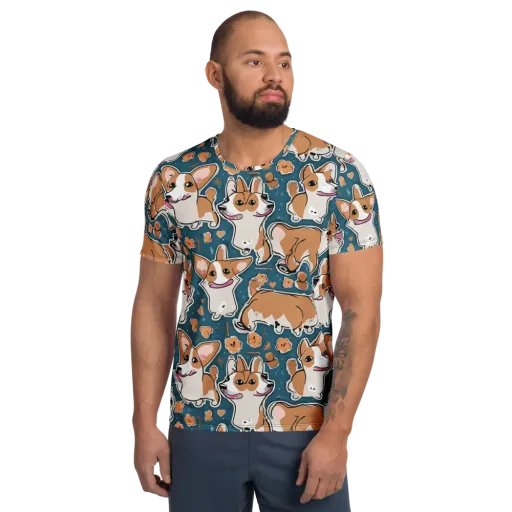 Corgi Confetti on a Men's Athletic T-Shirt
