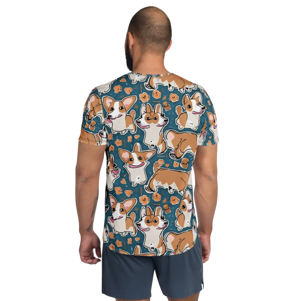 Corgi Confetti on Men's Athletic T-Shirt — Back