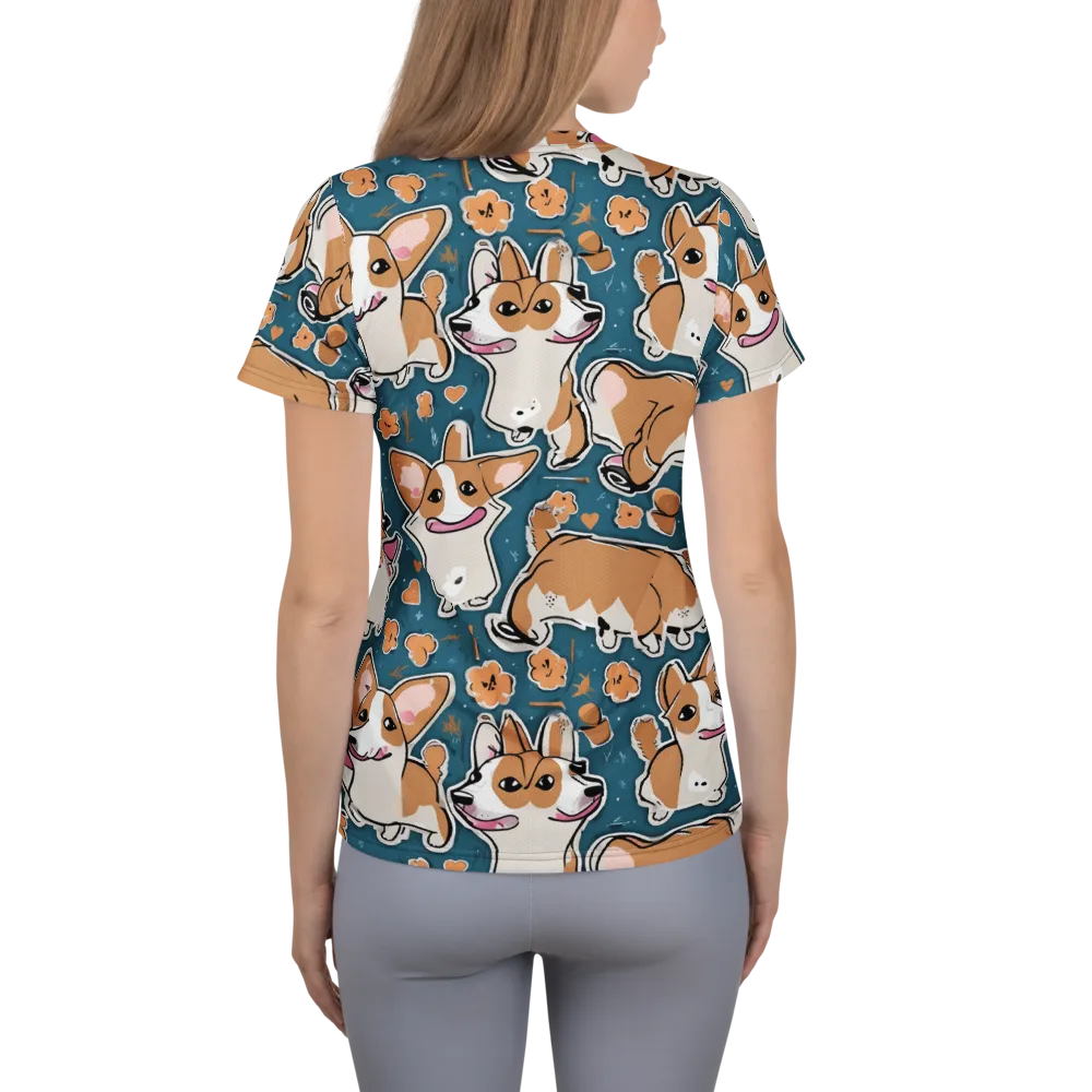 Corgi Confetti on Women's Athletic T-Shirt — Back