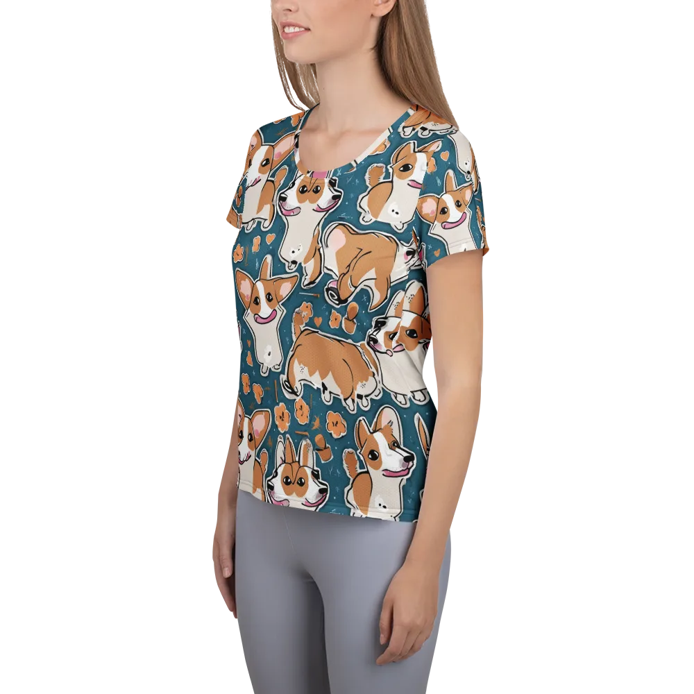Corgi Confetti on Women's Athletic T-Shirt — Left
