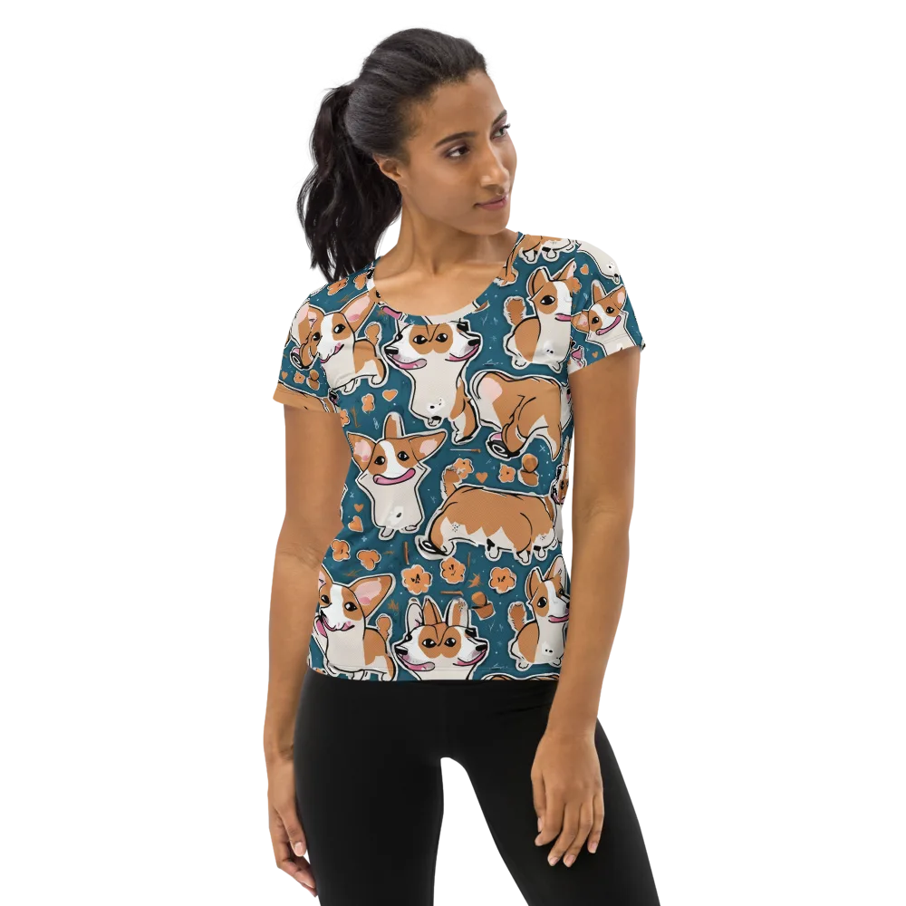 Corgi Confetti on Women's Athletic T-Shirt — Front