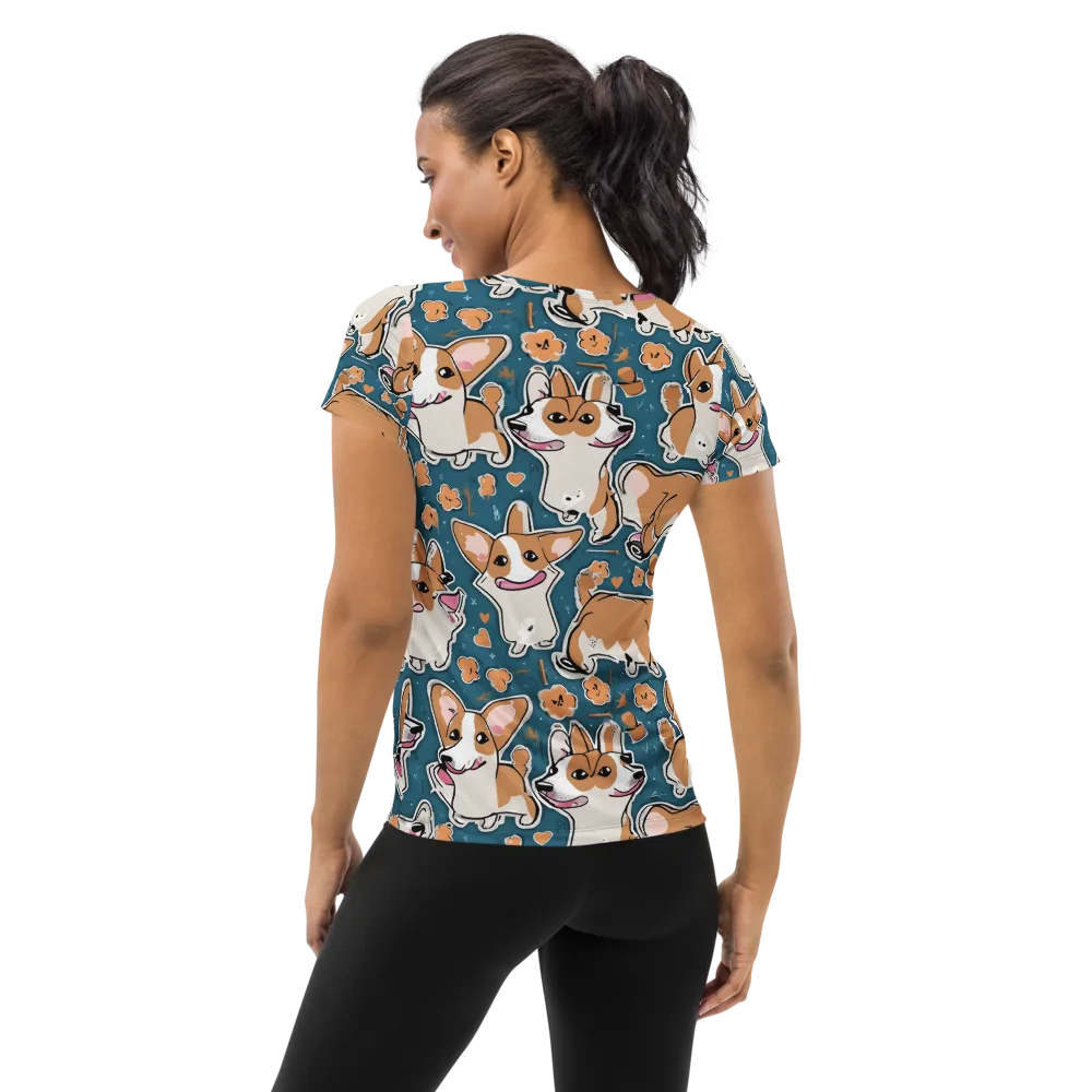 Corgi Confetti on Women's Athletic T-Shirt — Back