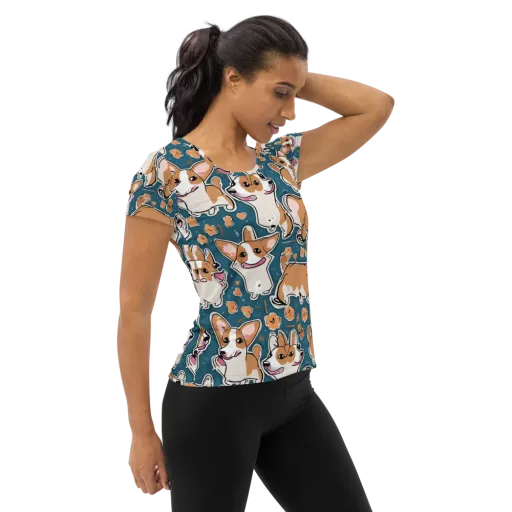 Corgi Confetti on a Women's Athletic T-Shirt