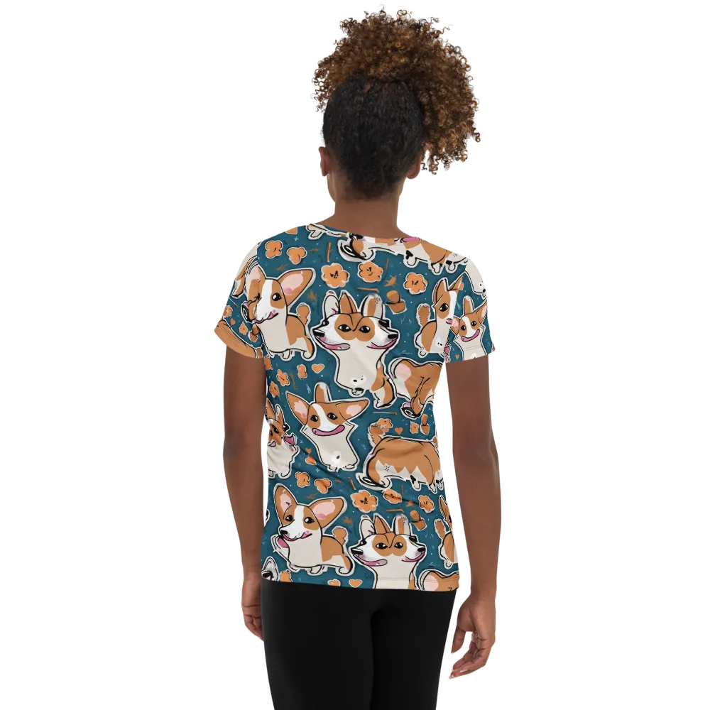 Corgi Confetti on Women's Athletic T-Shirt — Back