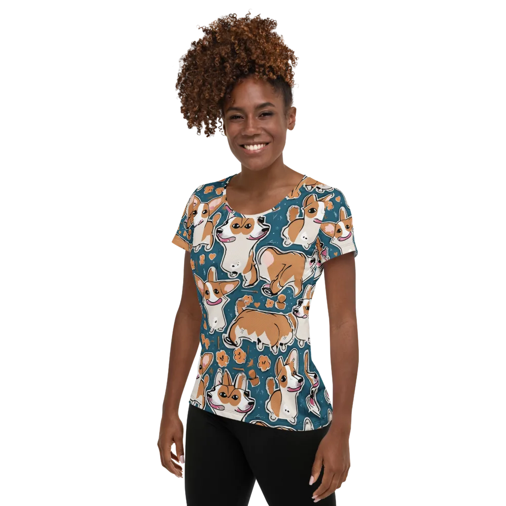 Corgi Confetti on Women's Athletic T-Shirt — Left
