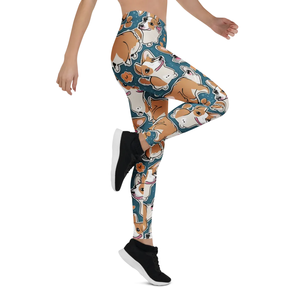 Corgi Confetti on Leggings — Right