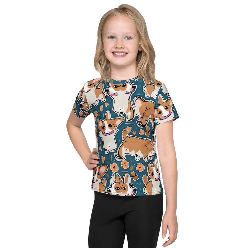Corgi Confetti on Kids Crew Neck T-Shirt — Front