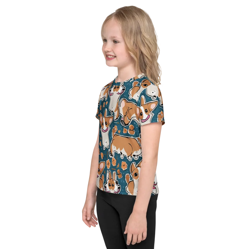 Corgi Confetti on Kids Crew Neck T-Shirt — Left