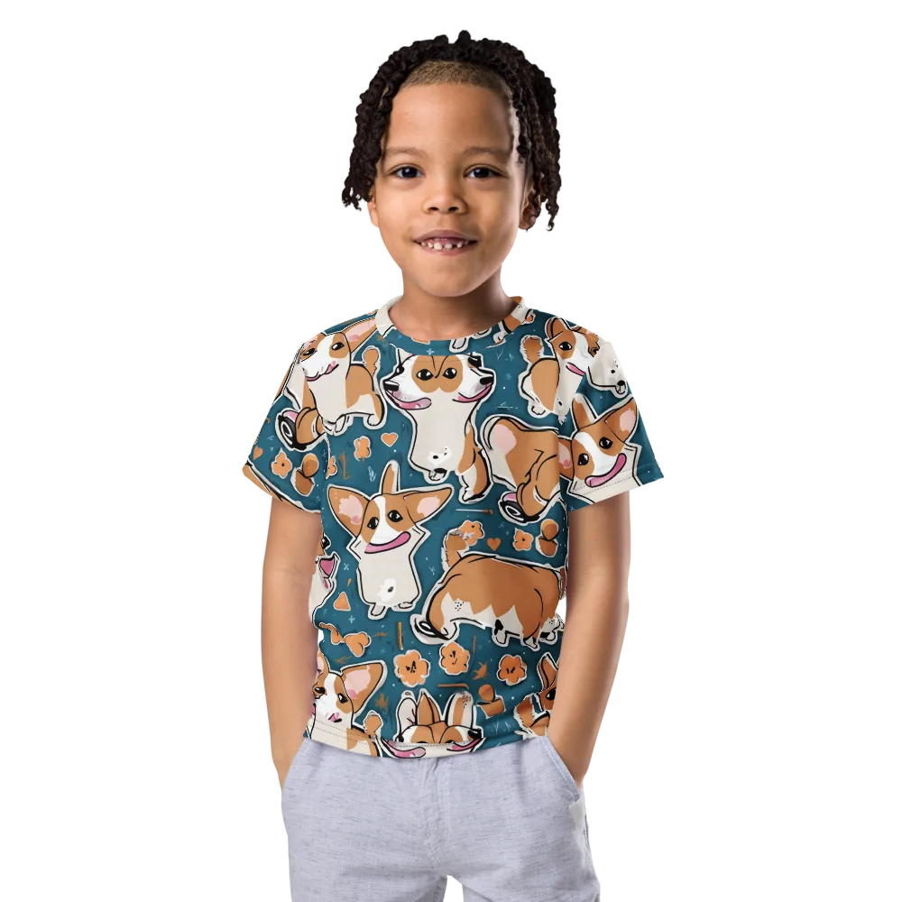 Corgi Confetti on Kids Crew Neck T-Shirt — Front
