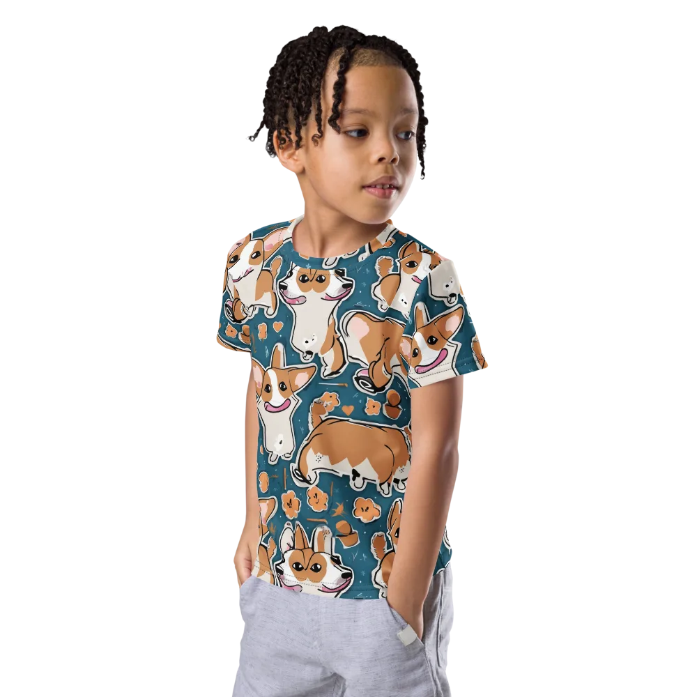 Corgi Confetti on Kids Crew Neck T-Shirt — Left Front