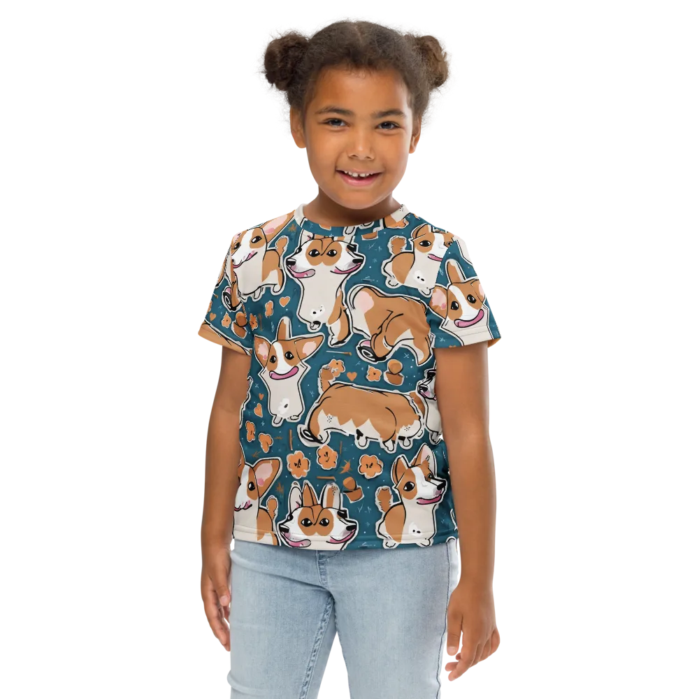 Corgi Confetti on Kids Crew Neck T-Shirt — Front