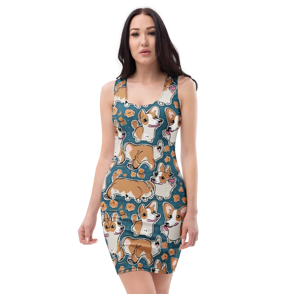 Corgi Confetti on Bodycon Dress — Front