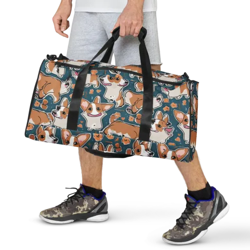 Corgi Confetti on a Duffle Bag