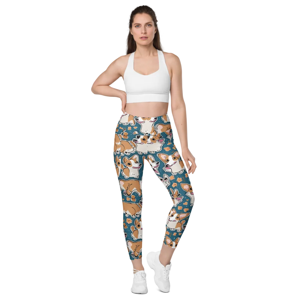 Corgi Confetti on Leggings with Pockets — Front