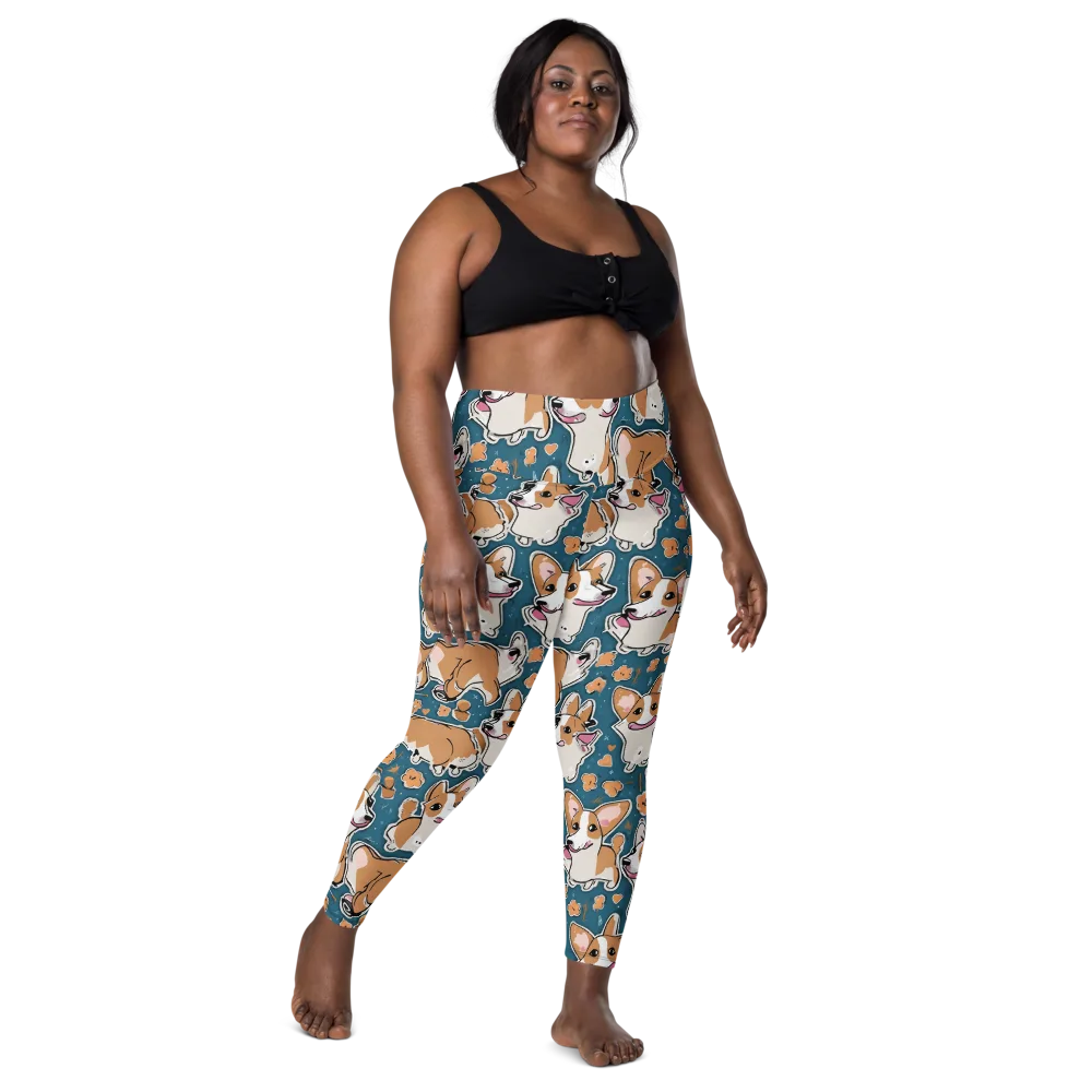 Corgi Confetti on Leggings with Pockets — Front