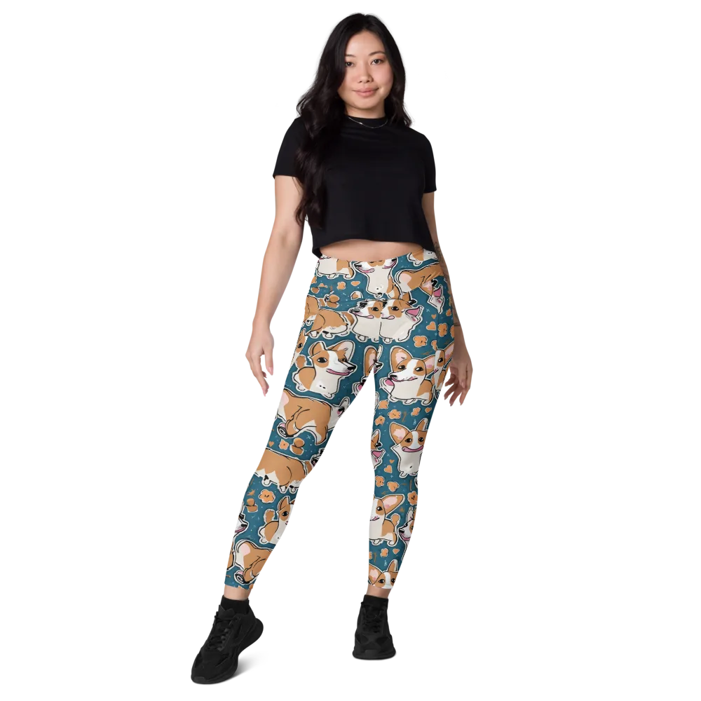 Corgi Confetti on Leggings with Pockets — Front