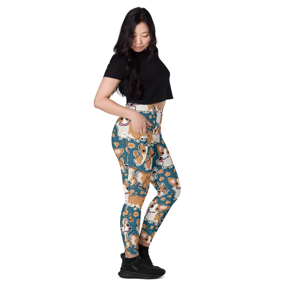 Corgi Confetti on Leggings with Pockets — Right