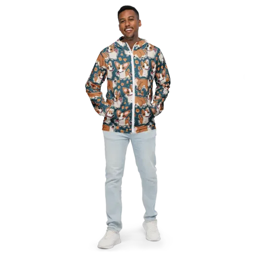 Corgi Confetti on a Men's Windbreaker