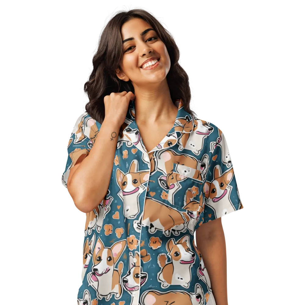 Corgi Confetti on Women's Short Sleeve Pajama Top — Front