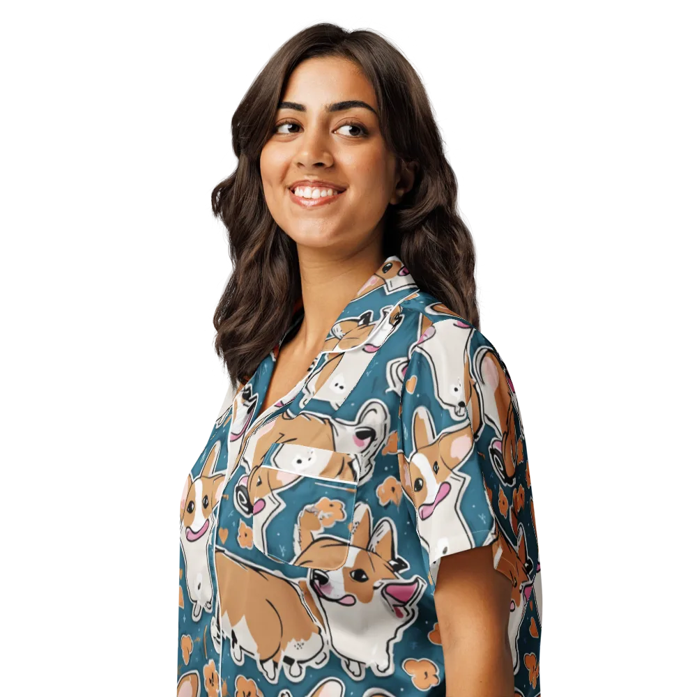 Corgi Confetti on Women's Short Sleeve Pajama Top — Left Front