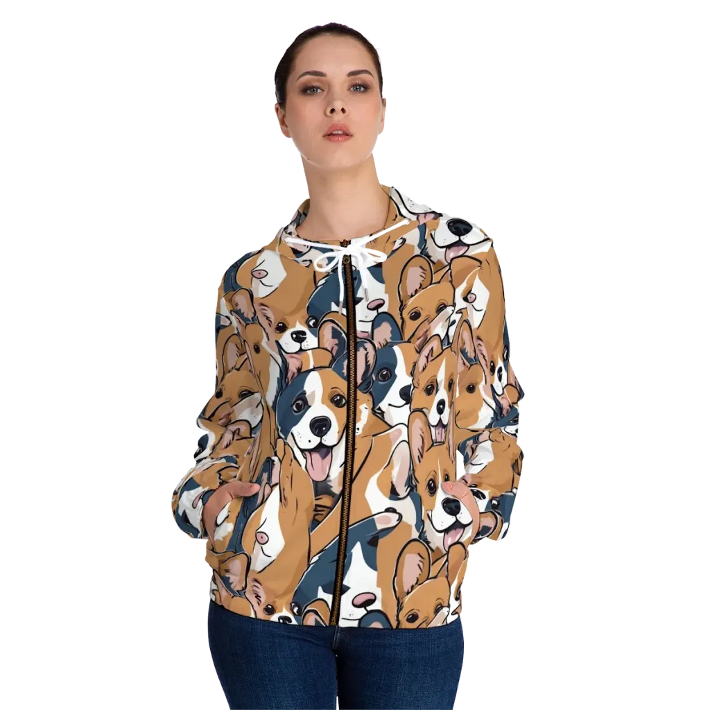Corgi Caboodle on Women's Full-Zip Hoodie — Front On Person