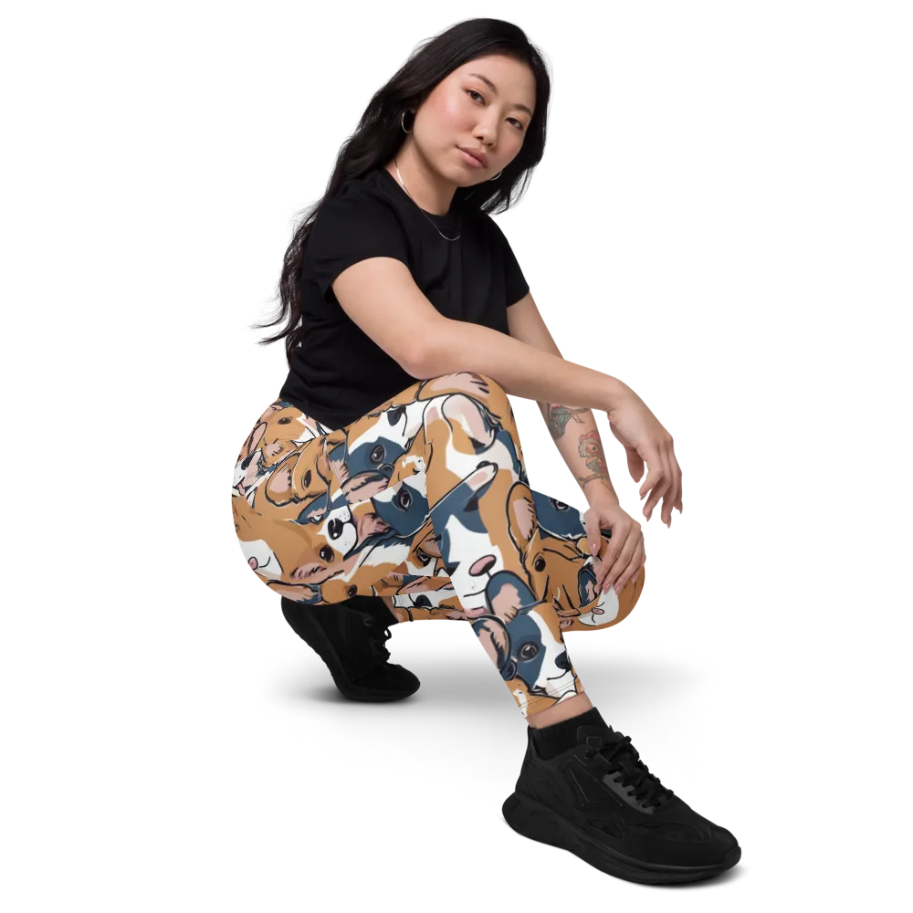 Corgi Caboodle on Leggings with Pockets — Right Front