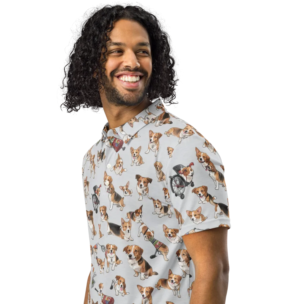 Good Dog Parade on Men's Slim Fit Polo Shirt — Left Front
