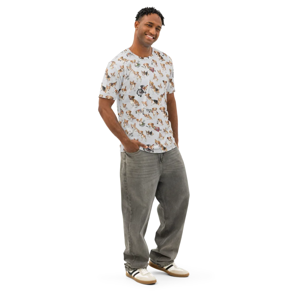 Good Dog Parade on Men's Cotton Crew Neck T-Shirt — Right Front