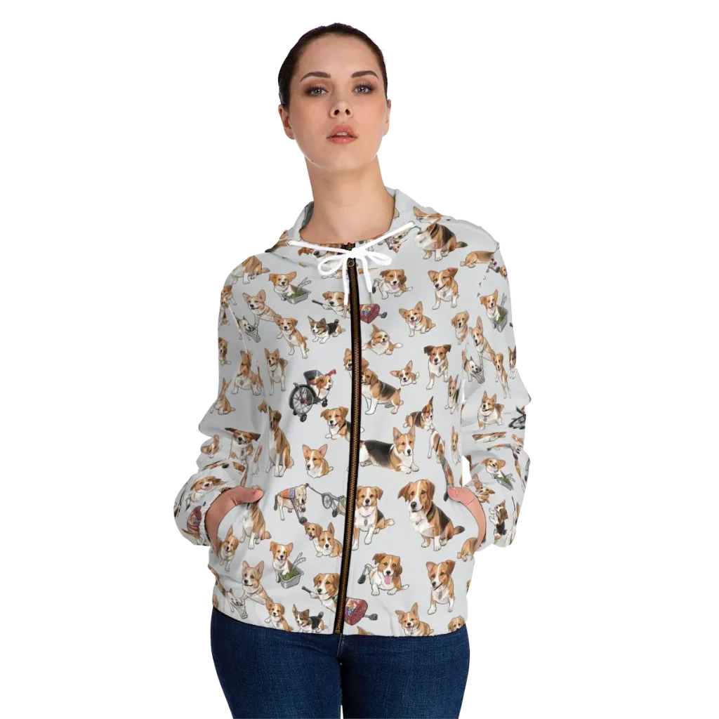 Good Dog Parade on Women's Full-Zip Hoodie — Front On Person
