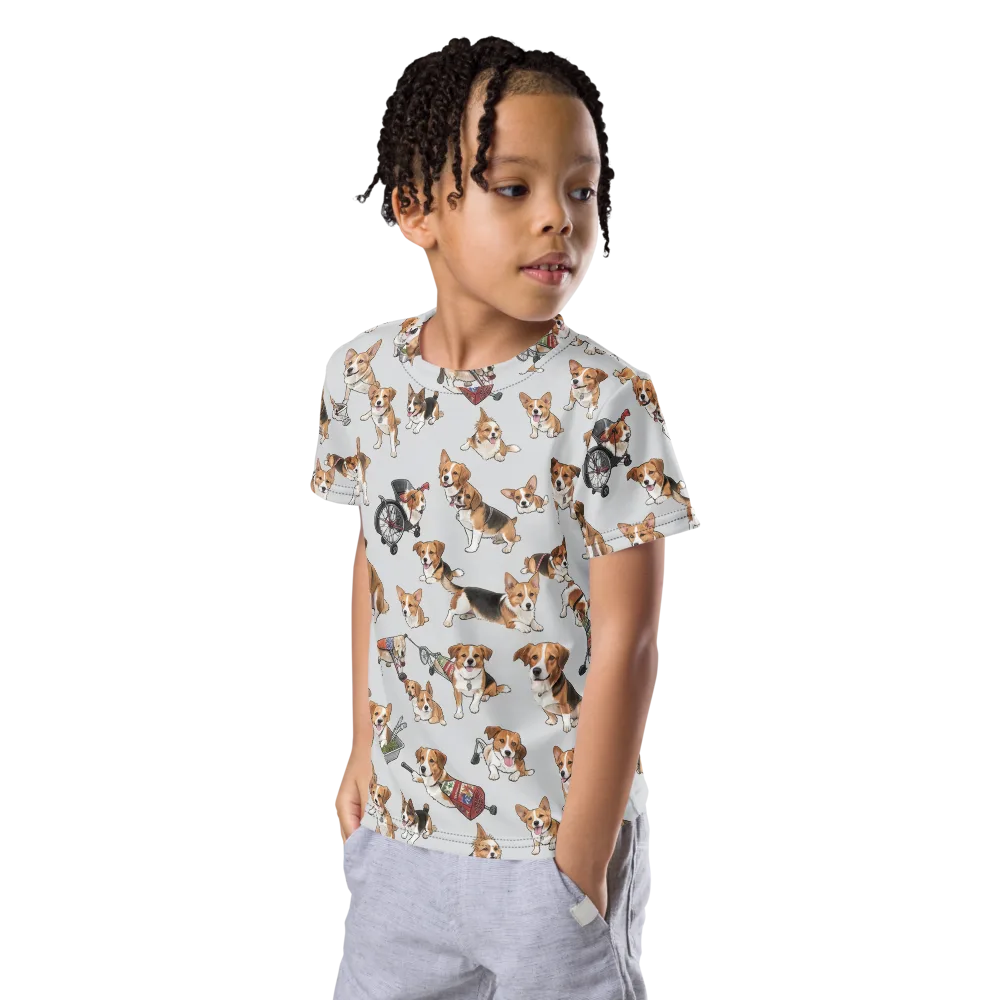 Good Dog Parade on Kids Crew Neck T-Shirt — Left Front