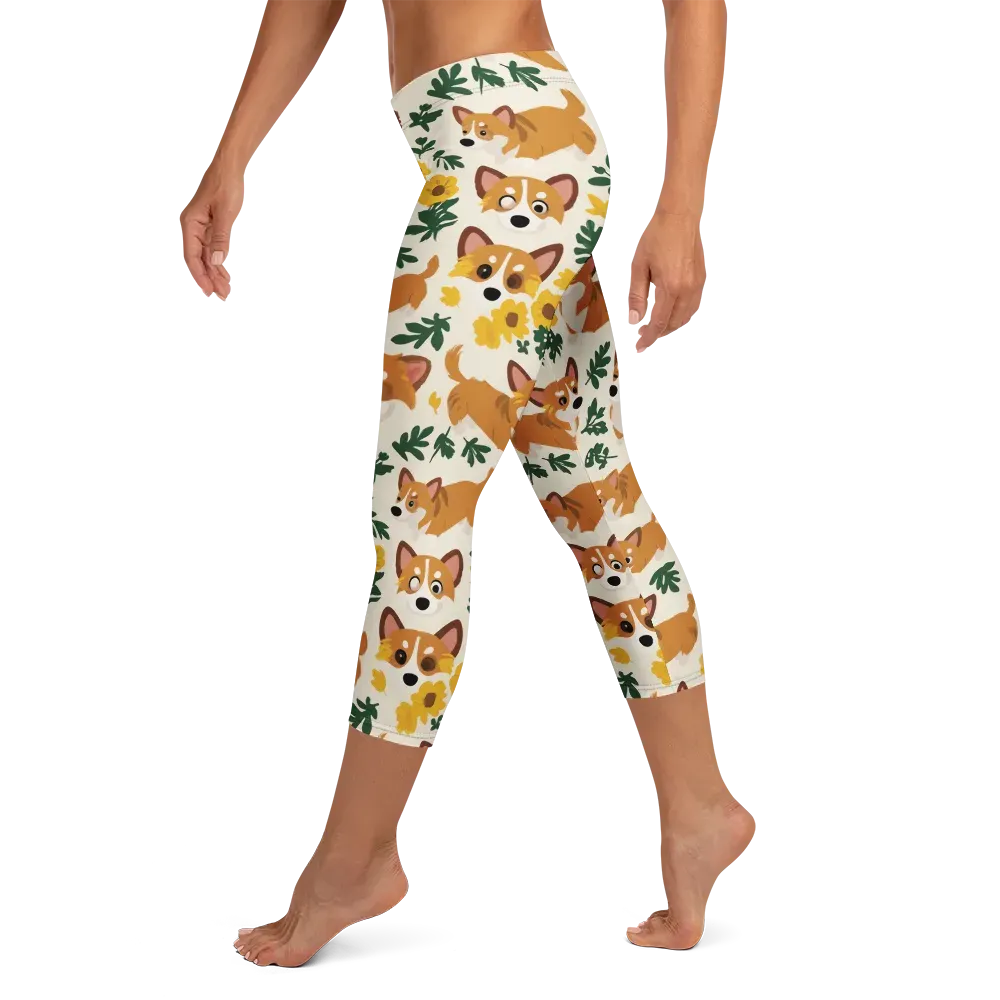 Corgi Garden on Capri Leggings — Left