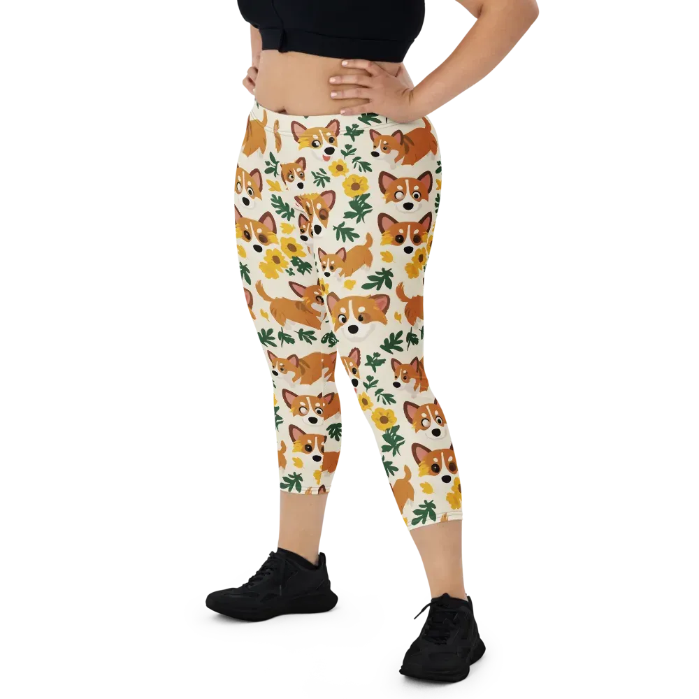 Corgi Garden on Capri Leggings — Front